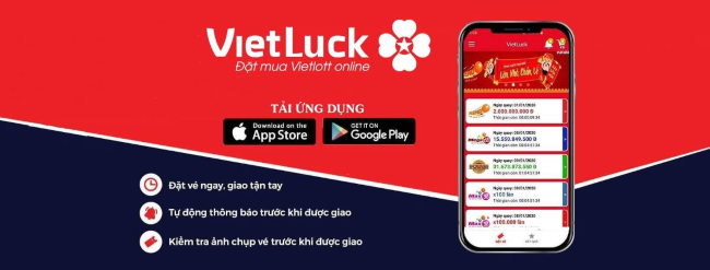 Giao diện và logo của VietLuck khi chơi vietlott qua điện thoại